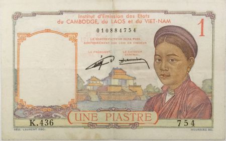 Indo-Chine Fr. 1 Piastre Femme - ND (1953) - Série K.436 - TB