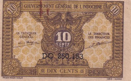 Indo-Chine Fr. 10 Cents - Brun - ND (1942) - Série DO - P.89a