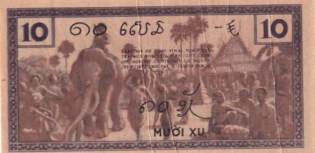Indo-Chine Fr. 10 Cents - Eléphants - ND (1939) - Série XE - P.85