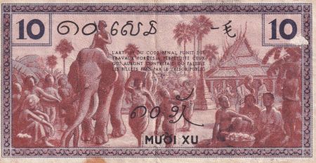 Indo-Chine Fr. 10 Cents - Temple - Scène de village - ND (1939) - P.85d