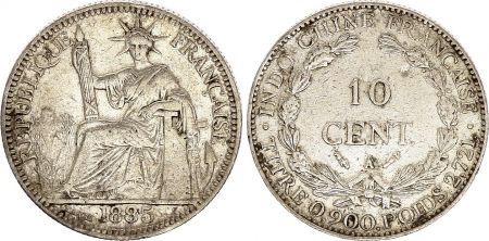 Indo-Chine Fr. 10 Cents République et Laurier - 1885 A Paris - Argent