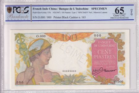 Indo-Chine Fr. 100 Piastres - Mercure - (ND 1947) - Spécimen - PCGS 65 OPQ