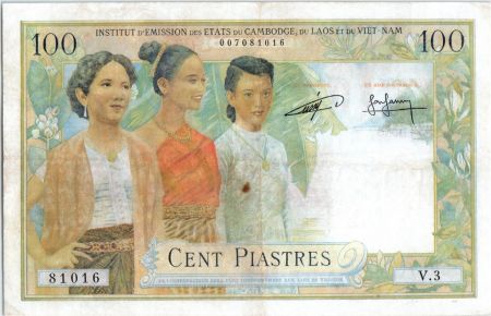 Indo-Chine Fr. 100 Piastres  3 Femmes - Temple d\' Angkor - 1954