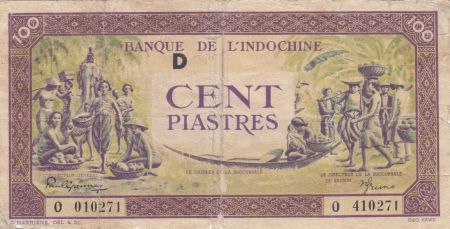 Indo-Chine Fr. 100 Piastres Marché - 1944 - Lettre D - O 410271