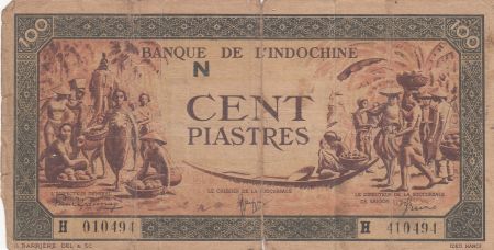 Indo-Chine Fr. 100 Piastres Marché - 1945 - Lettre N - H 410494