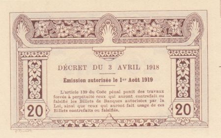 Indo-Chine Fr. 20 Cents - 1919 - Impression Banque Chaix - Epreuve - p.Neuf