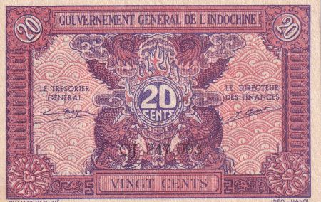 Indo-Chine Fr. 20 Cents - Rouge, violet - 1942 -  SPL+ - P.90
