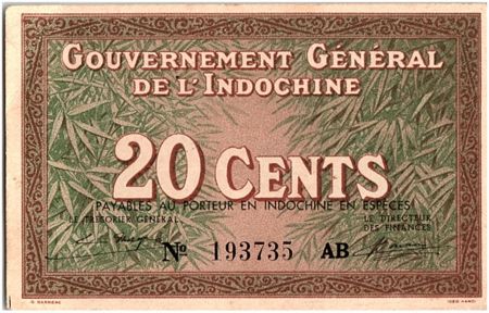 Indo-Chine Fr. 20 Cents, Vert et Brun - Paysans - P.86 c