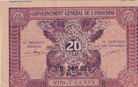 Indo-Chine Fr. 20 Cents ND (1942) - Série PR 246.926 - SUP