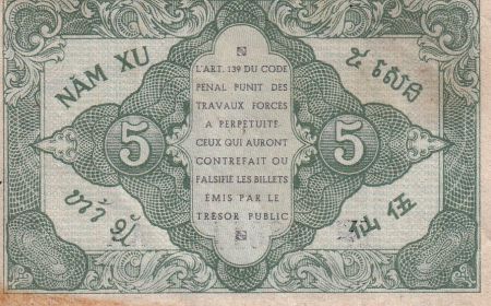 Indo-Chine Fr. 5 Cents - ND (1942) - Série AA - PSUP - Kol.201