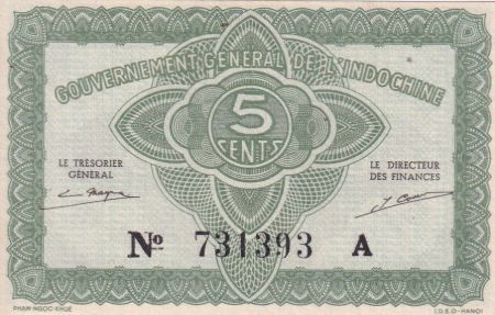 Indo-Chine Fr. 5 Cents - Vert - ND (1942) - Série A - P.88a