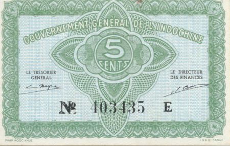 Indo-Chine Fr. 5 Cents ND (1942) - Série 403435 E - P.NEUF