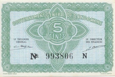 Indo-Chine Fr. 5 Cents ND (1942) - Série 993806 N - P.NEUF