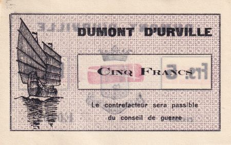 Indo-Chine Fr. 5 Francs - Dumont D\'Urville - 1936 - E0805 - Kol.210