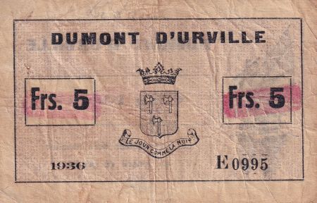 Indo-Chine Fr. 5 Francs - Dumont D\'Urville - 1936 - E0995 - Kol.210