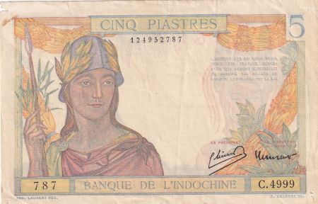 Indo-Chine Fr. 5 Piastres Femme casquée - ND (1946) - Série C.4999