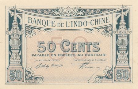 Indo-Chine Fr. 50 Cents - 1919 - Impression Banque Chaix - Epreuve Bleu - p.Neuf