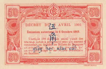 Indo-Chine Fr. 50 Cents - 1919 - Impression Banque Chaix - Spécimen - p.Neuf