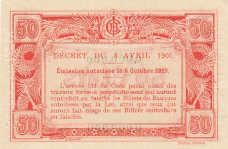 Indo-Chine Fr. 50 Cents - 1919 - Impression Banque Chaix - Spécimen - p.Neuf
