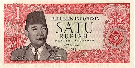 Indonésie 1 Rupiah,  Président Sukarno - Danseur - 1964 - P.80 b