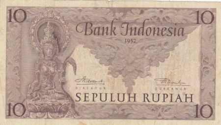 Indonésie 10 Rupiah Déesse Prajnaparamita - 1952