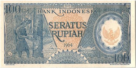 Indonésie 100 Rupiah,  Plantation de caoutchouc - 1964 - P.98
