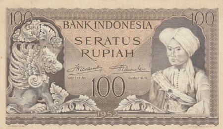 Indonésie 100 Rupiah Lion, Prince Diponegoro - 1952