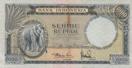 Indonésie 1000 Rupiah Eléphant - Pêcheurs - 1957