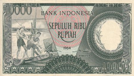 Indonésie 10000 Rupiah - Travailleurs - Rivière - 1964 - Série EOJ - P.100a