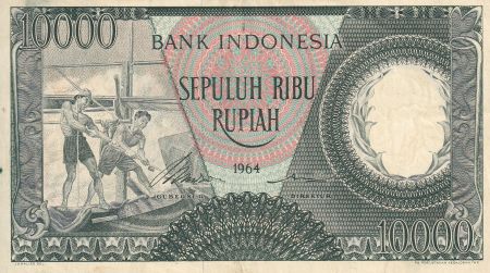 Indonésie 10000 Rupiah - Travailleurs - Rivière - 1964 - Série WPW - P.100a