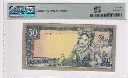 Indonésie 50 Rupiah 1960 - Président Sukarno - Danseurs - PMG 65 EPQ