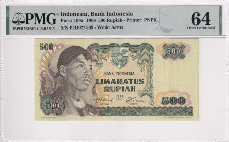 Indonésie 500 Rupiah - Général Surdirman - 1968 - PMG 64