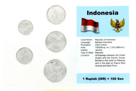 Indonésie Blister 5 monnaies INDONÉSIE (25 à 500 rupiah)