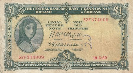 Irlande 1 Pound 18-05-1960 -  Lady Lavery - Série 52F 2ème ex.