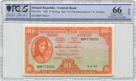 Irlande 10 Shillings Lady Lavery - 1968 - PCGS 66 OPQ