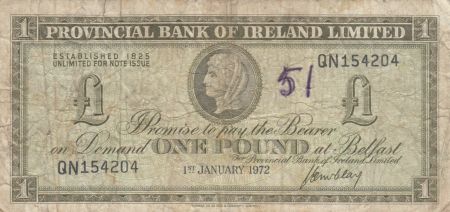 Irlande du Nord 1 Pound Provincial Bank Limited 1972 - P.TB - P.245