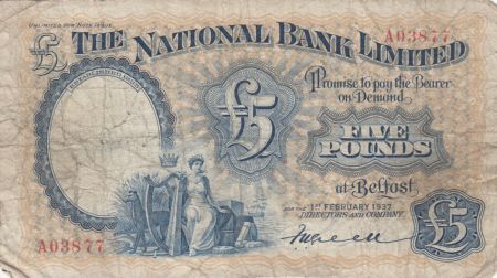 Irlande du Nord 5 Pounds National Bank Limitd 1937 - p.TB - P156 a