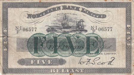 Irlande du Nord 5 Pounds Northern Bank Limited 1940 - Série NI/L - TB - P.180