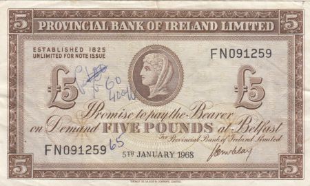 Irlande du Nord 5 Pounds Provincial Bank Limited 1968 - TTB - P.246