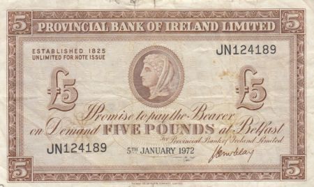 Irlande du Nord 5 Pounds Provincial Bank Limited 1972 - TB+ - P.246 - Série JN