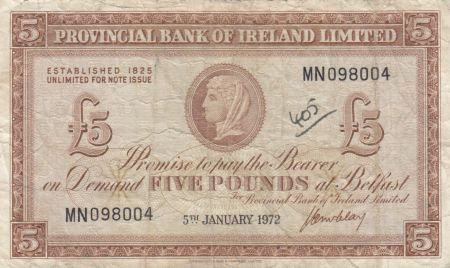 Irlande du Nord 5 Pounds Provincial Bank Limited 1972 - TB+ - P.246