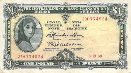 Irlande IRLANDE  LADY LAVERY - 1 POUND 08/10/1968