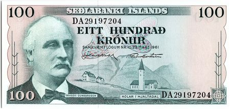 Islande 100 Kronur  - Tryggvi Gunnarsson - 1961