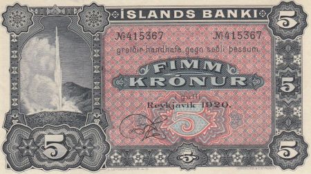 Islande 5 Kronur Geyser - 1920 - Neuf  - P.15r