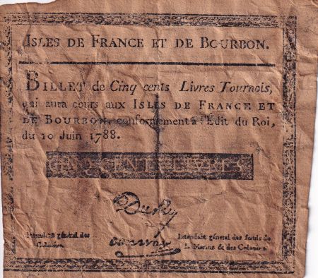 Isles de France et de Bourbon Faux 500 Livres Tournois - 10/06/1788 - PTB - P.12x
