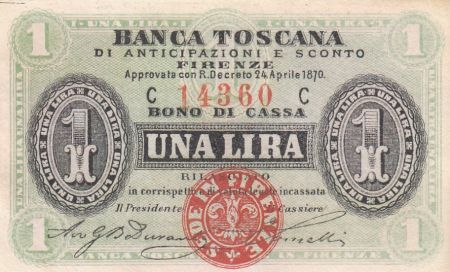 Italie 1 Lira, Vert et noir - Série C - 1870