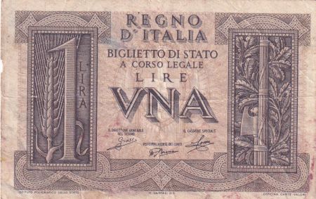 Italie 1 Lira 1939 - Marron, Statue - Série 587