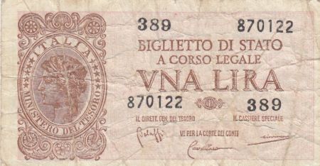 Italie 1 Lira 1944 - Marron et vert - Série 389