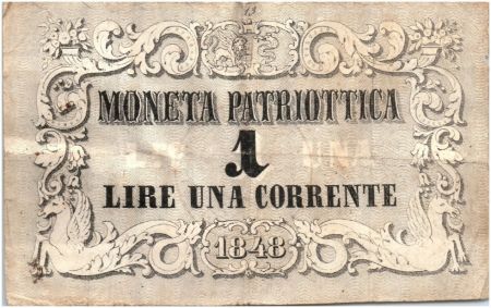 Italie 1 Lire Chevaux et Fleurs - Lion de Venise 1848 - 13
