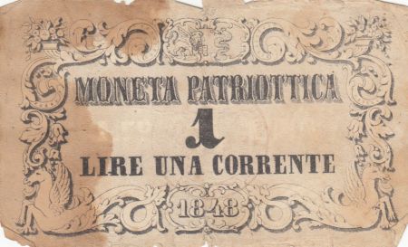 Italie 1 Lire Moneta Patriottica  - Lion de Venise 1848 - Etat B